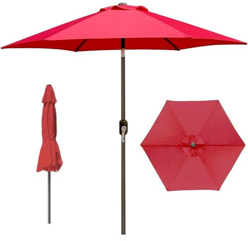 Parasol de terrasse avec manivelle, parasol pour extérieur, parasol de jardin, parasol de marché, inclinaison réglable, poteau en acier, couleur rouge pour une meilleure protection UV