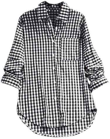 Uwdiohq Camisa de Manga Larga con Solapa a Cuadros para Mujer Camisetas Mujer Deporte