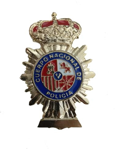 Placa Réplica Cuerpo Nacional de Policía España, Insignia Decorativa Coleccionable, Metal Esmaltado con Corona Real