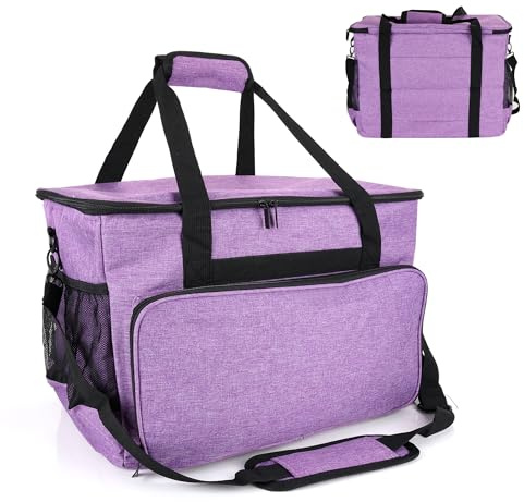 WENLISELL 18 Inch Sewing Machine Case, Purple Sewing Machine Tote Bag with Pockets and Handles, Portable Universal Sewing Machine Carrying Case