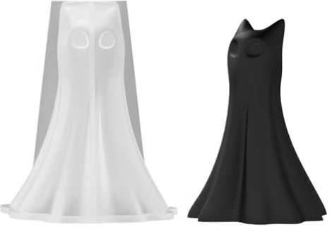 Moule à bougie fantôme – Forme d' de chat d'Halloween pour décoration effrayante | Silicone avec résistance à la chaleur, outil de moulage flexible, cire savon, résine, argile, fondant, loisirs
