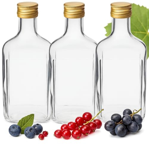 lilawelt24 3× Flasche 500 ml mit Schraubverschluss – Klare Glasflasche für Spirituosen, Liköre, Schnaps, Öl & Sirup – Geschenkflasche, Vorratsflasche, flachmann