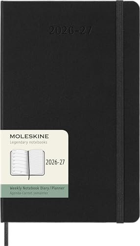 Moleskine Agenda Semanal 2026 2027 - Agenda de 18 meses con espacio para notas, tapa dura y cierre elástico, color negro, formato Large 13 x 21 cm