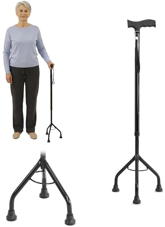 PEPE Mobility Bastón 3 Patas Ajustable, 10 Alturas, Acero y Aluminio, Conteras Antideslizantes, 840 g, Negro