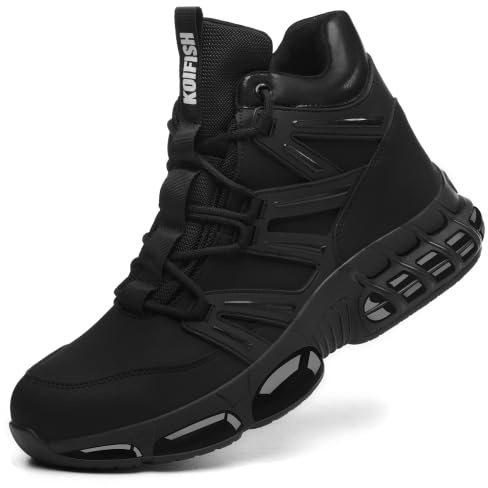 PAQOZKC Chaussures de Sécurité Imperméable Montante Légère Hommes Femmes | Cuir synthétique+languette fermée, Chaussures de Travail Embout en Acier+Kevlar, EN ISO 20345, Basket de Securite