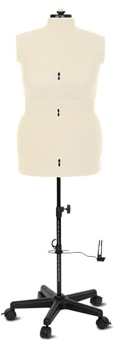 Schneiderpuppe Damen verstellbar Größe L 46-52 mit Rollen – Schneiderbüste beige höhenverstellbar – Nähpuppe mit 12 Einstellrädern für Brust Taille Hüfte