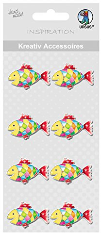 Ursus 564000266 - Kreativ Accessoires, bunter Fisch, 8 Stück, selbstklebend, aus verschiedenen hochwertigen Materialien, zum Dekorieren von Karten und Geschenke