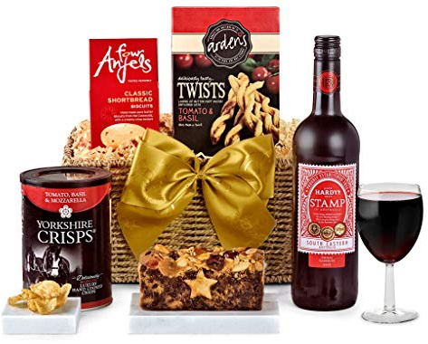 Clarendon Red Wine Hamper - Premium Shiraz Cabernet Gift Basket with Puff Pastry Twists, Crisps, Cotswold Shortbread, Fruit Cake - Luxury Food & Wine Gifts, from Regency Hampers
