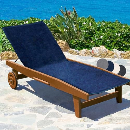 Beautissu XL Sun Lounger Towel 70x200cm Marbella - Soft Universal Terry Cloth Sunbed Beach Towel Holiday Recliner Slipcover - Non-Slip Beach Lounger 100% Cotton Terrycloth Blue