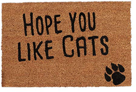 Relaxdays Doormat with Slogan, Hope You Like Cats, Animal Theme, Coconut Fibres, Outdoors, Indoors, Welcome Mat 40x60cm, Natural, Coir, 1.5 x 60 x 40 cm