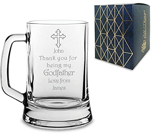 Personalised Engraved GODFATHER Gift Tankard Beer Mug Glass Any Name