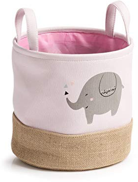 Zeller 14276 Aufbewahrungskorb 'Elefant', Polyester/Jute, rosa, ca. Ø 25 x 25 cm, Aufbewahrungskorb für das Kinderzimmer, Spielzeugaufbewahrung, Kinder, Geschenk