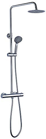 Kibath 492521 Thermostat-Säule mit Kaltgefühl, Rohr-Design, ausziehbar von 80 bis 120 cm. Verbrühungsfest, mit Whirlpool und rundem Sprüher in glänzendem Chrom-Finish. Garantierte Ersatzteile.