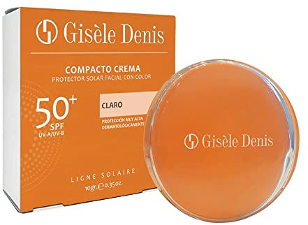 GISÈLE DENIS - Compacto Crema 10 gr, Maquillaje Compacto y Protector Solar Facial, Color Claro y FPS50+, con Vitamina E, para Pieles Claras, Maquillaje Cara, Bronceado Natural, Unifica el Tono