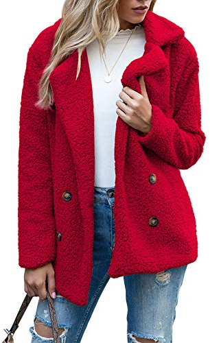 WXHNZYQ Bottoni Autunnali E Invernali, Risvolti, Cardigan in Pile Sciolto, Cappotto di Lana di Pecora da Donna, Giacche, Top