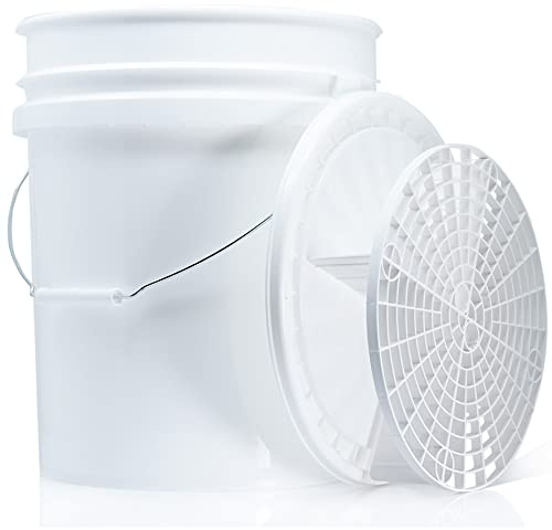 detailmate Black&White Set | Magic Bucket Wasch Eimer 20 Liter/5GAL + Schmutzsieb + Deckel weiß | Zubehör für die professionelle Auto Handwäsche | Ideal für Autowäsche, Motorradwäsche, Autopflege