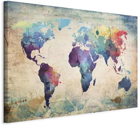 B&D XXL - Akustikbild Weltkarte Bilder Akustikschaum Hochleistungsschallabsorber Schallschutz Leinwand 1 tlg Wandbild Raumakustik Schalldämmung Landkarte Kontinente 020113-44
