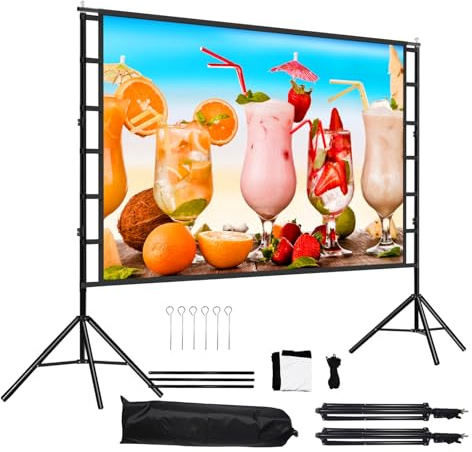 100 Inch Portable Projector Screen with Stand –lejiada Wrinkle-Free Outdoor 16:9 160° View Indoor Projection Screen, Anti-Wind Aluminium Tripod, Front Rear Projection, 10-Year Exchange