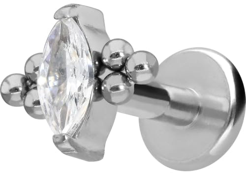 PIERCINGLINE Titan Labret mit Innengewinde Titan Aufsatz KRISTALLTROPFEN + 6 KUGELN Piercing Lippe Nase Ohr Helix Tragus Medusa Farb & Größenauswahl