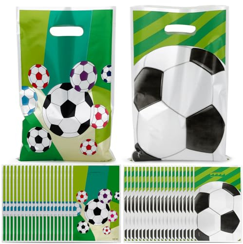 COLOFALLA 40 Stück Fußball Geschenktüten Partytüten Party Mitgebsel Tüten Gastgeschenk Süßigkeiten Tütchen Geschenketasche Deko für Kindergeburtstag Mottoparty