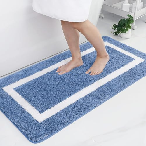 Homaxy Mikrofaser Badezimmerteppich Badematte rutschfest – 60x120 cm, Blau | modernes design, weich & flauschig, wasserabsorbierende, rutschfeste rückseite, maschinenwaschbar, weit verbreitet, langlebig