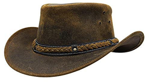 Australian Leather Cowboy Hat Bush Aussie Style Summer Western Outback Tan