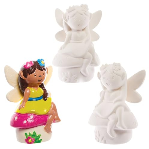 Baker Ross FX590 Ceramic Garden Fairies - Pack of 4, Paintable Models, Kids Craft Activity, Decoration Project