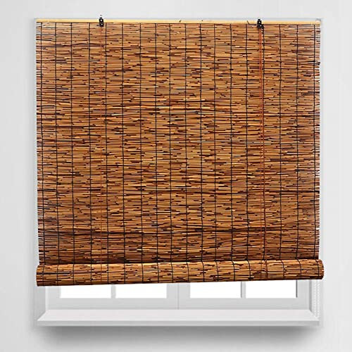 Bamboo Roller Blinds,Window Blinds Carbonization Natural Reed Curtain,Conservatory Roof Bathroom Kitchen Blind Waterproof,Light Filtering Sun Shade,Privacy Shades Roll Up for Outdoor Patio Porch ( Siz