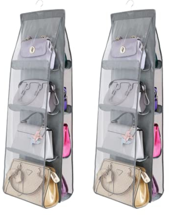 Packung mit 2 Damen-Handtaschen-Organizern – Hängeschrank-Organizer zur Aufbewahrung von Taschen – nützlich zum Sortieren von Kleidung, Bettwäsche, Handtüchern und Schuhen – faltbares Design mit 8