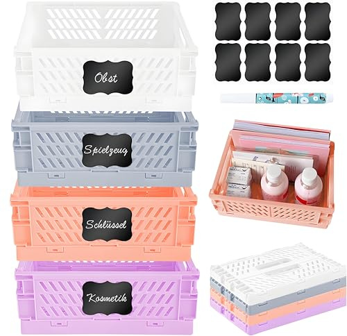 Kiswleon 4 Klappbox 25*16.5*10,Folding Klappbox Klein,Klappboxen Faltbar Stabil für Klappkiste Groß,Klappkorb Faltbar,Klappkiste Klein,Aufbewahrungsbox für Kinderzimmer,Küche,Arbeitszimmer
