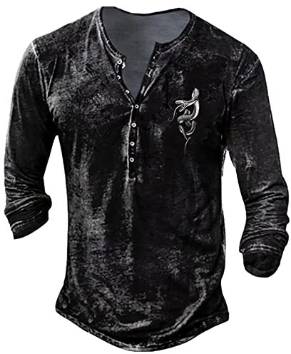 KONG JIMFAN Henley Shirt Hemden Herren Sommer Trachtenhemden Für Herren T-Shirts Für Herren T Shirt Herren XXL Sommer Hemden Für Herren Tshirt Lustig Herren T Shirt Hemden In Übergrößen,Black,L