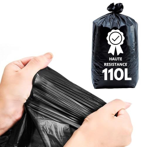 Bolsa de basura gruesa 110l | Caja de 100 bolsas negras ultra resistentes | Grosor 55 micras | Residuos Pesados, Jardín, Papeles, Alimentos | Talleres - Oficinas - Particulares