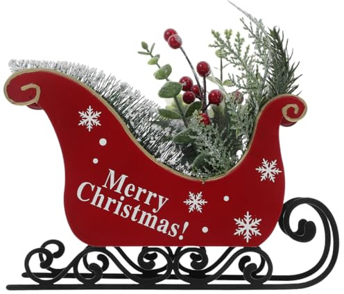 COHEALI Weihnachts-Weihnachtsmann-Schlitten Mit Gefrostetem Tannenbaum-Nadelkegel Beeren-Weihnachtsmann-Schlittenkorb Aus Metall Tischplatte Weihnachtsdekoration Statue Für