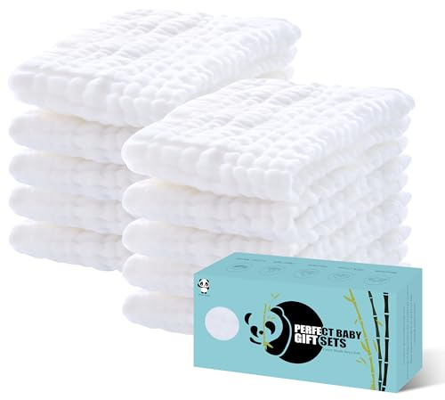 HIPHOP PANDA 10 Pack 6-Layers Muslin Burp Cloths Large - Durable 100% Cotton - Baby Essentials Extra Absorbent and Soft Boys & Girls Rags for Newborn Registry (White, 20 X10)
