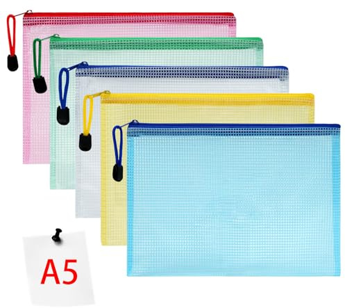 Vicloon Dokumententasche A5, 5 Stücke Zip Tasche | bunte wasserdichte Dokumententasche mit Reißverschluss, Mesh Beutel mit Reißverschluss Zipper Tasche Reißverschlusstaschen