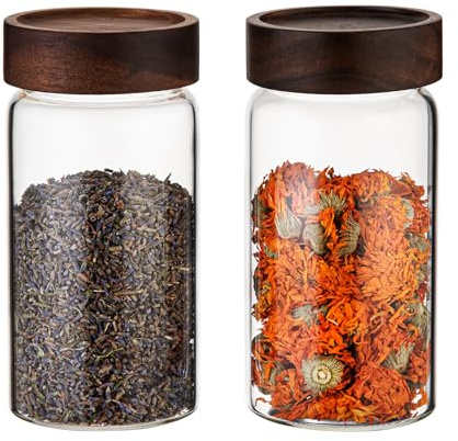 Patoper Glass Coffee Jars with Top Screw Lid Round Food Storage Canister Clear Glass Jar for Pantry Sugar Tea Coffee Bean Spice Nuts Cookies Bath Salts (2×550ml(18oz))