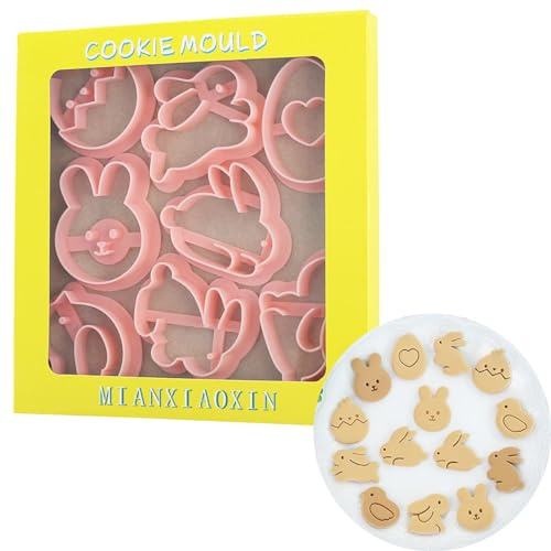 PTaizjjz Easter Cookie Cutters and Stamps,8PCS Mini Pressable Easter Biscuit Cutters Set, Rabbit Chick Easter Egg Embossed Stamped Pastry Cutters for Kitchen Bakeware