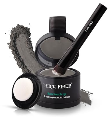 Thick Fiber Polvere per ritocchi radici, copre l'attaccatura dei capelli per capelli sottili, seti di correttori impermeabili e anti-sudore per donne con capelli diradati, include pennello (grigio)