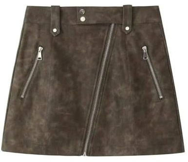 Jupe Courte Femme - Automne Hiver Vintage Zip Taille Haute Demi-Jupe en Cuir Lavé Couleur Unie Mini Asymétrique Biker Streetwear, Style A, XS