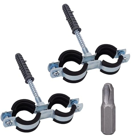 SKIR'CO (2 Stück) Doppelrohrhalter mit Gummiauskleidung für 20-24mm Rohre, Rohrstütze für Wand- und Deckenmontage, Rohrschellen