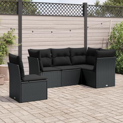 Homgoday Gartensofa-Set, 5-teilig, mit Kissen aus schwarzem Polyrattan, für den Außenbereich, Gartenmöbel-Set, Loungeset für den Außenbereich, Typ 3217635