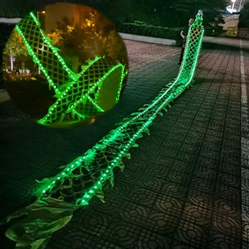 EXCLURA Jongliertücher Grüner Drachen-Poi mit Beleuchtung, 8m/10m, Schleudernder LED-Drachentanz mit Schuppe, Chinesischer Drachenband-Streamer für Den Außenbereich für Park/Hof(8 m (26 ft))