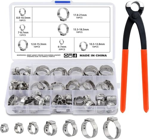 HSEAMALL 85PCS Hose Clamp Plier Single Ear Pipe Clamp,Stainless Steel Fuel Hose Clips