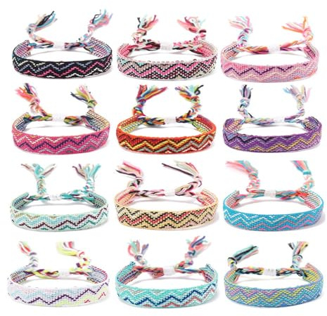 Wambere 12 Stück 1,2cm Breit Böhmisches Armband Unisex Armband Handseil Freundschaftsarmband Handgeflochtenes Stoffarmband Gewebte Quasten Armbänder Webarmband Wristband Gewebearmband,Zufällige Farbe