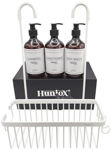 Huniox® Support de Douche Sans Perçage - Rangement et Porte Shampoing pour Salle de Bain - Panier à Suspendre (Blanc, Panier)