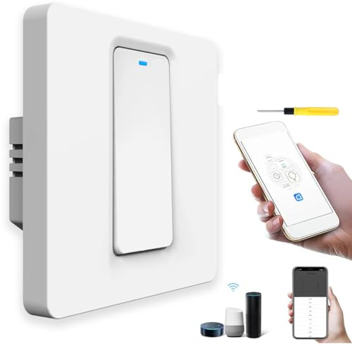 Acmerota Intelligenter Wandschalter Kompatibel für Alexa Light Switch 1Gang (Neutralleiter erforderlich) WIFI Smart Light Switch Kompatibel mit Amazon Alexa, Google Assistant (Kein HUB erforderlich)