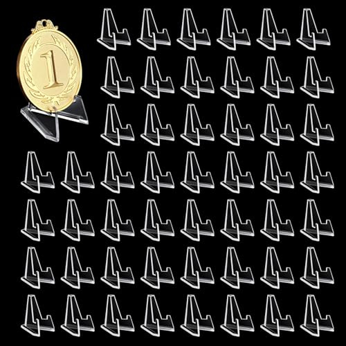 Srvauyea 50 Pezzi Espositore Monete, Porta Piatti da Esposizione, Mini Cavalletto Acrilico, Mini Supporto per Carte Trasparente, Cavalletti in Acrilico per Visualizzazione Monete Orologi Tasc Medaglie