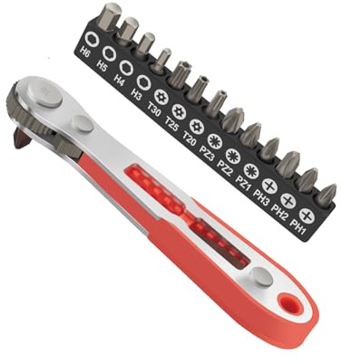 ROTATION 16pc Bit Set with 1/4 Mini Ratchet Offset Right Angle Screwdriver, Reversible Drive Handle, EDC Tool for Tight Spaces Automotive, Electronics & DIY Repair