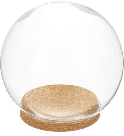 sourcing map Round Cloche Glass Dome, 5.9 x 3.9 Decorative Glass Display Bell Jar Dome Cloche with Light Brown Base for DIY Flower Craft, Collectibles Specimens Plants Dustproof