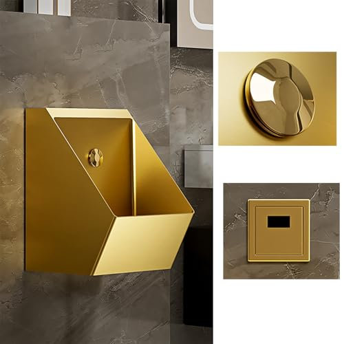 PQXQZ Orinal Adulto de Pared para Baño de Hombres Urinarios de Acero Inoxidable 304 Colector Urinario con Descarga por Inducción para Hombres a Prueba de Derrames para Baños Orinal Portatil(Gold)
